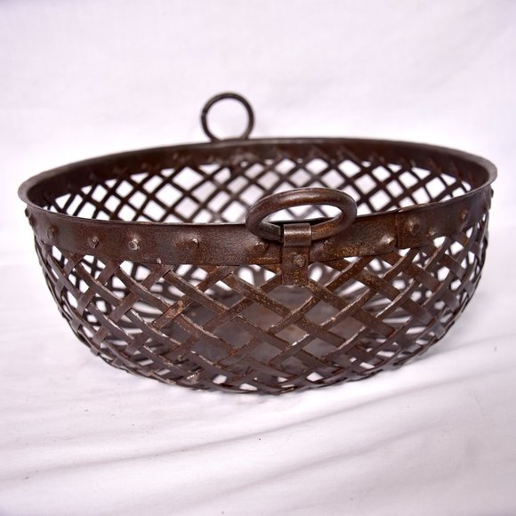 Woven Metal Hanging Basket Made in India - Picture 4 of 7